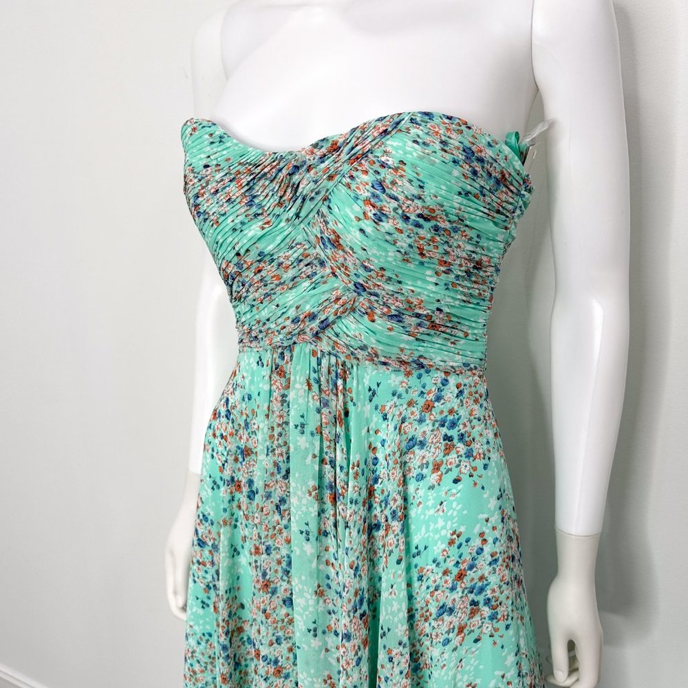 Allure Bridals Strapless Pleated Sweetheart Flowy Floral Print Bridesmaids Dress - Picture 6 of 16